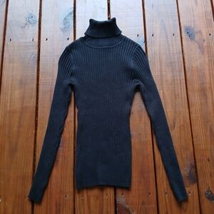 Vintage 90's Y2K M black ribbed fitted turtleneck long sleeve knit sweater top